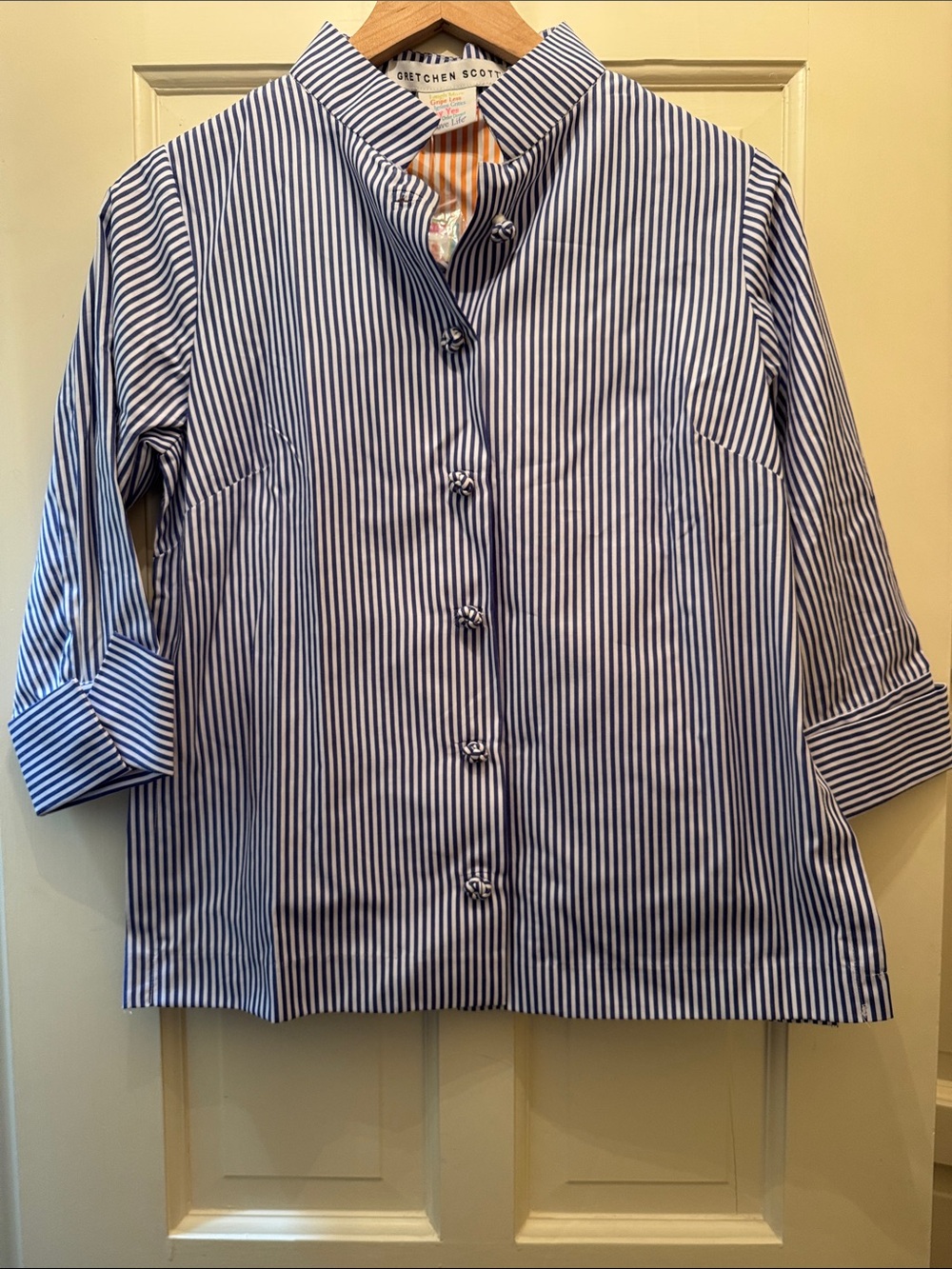 Gretchen Scott Designs Navy and White Striped Button-Front Blouse